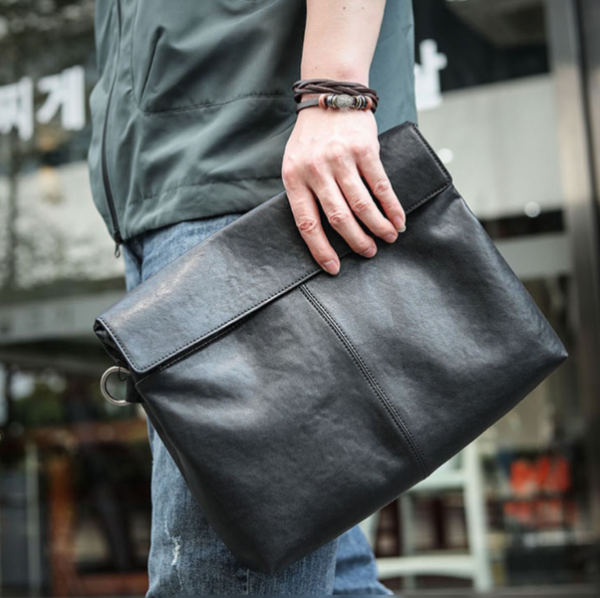 Men's Leather One Shoulder Crossbody Bag A4 File Bag Handheld Briefcase